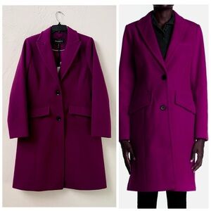 BCBGMaxAzria NWT Notch Collar Single-Breasted Riding Peacoat Trench in Raspberry